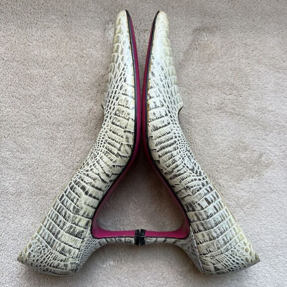 Emanuel Urgaro Paris Embossed Snakeskin Cream Taupe Leather Pumps Pointy Women 8 - Picture 4 of 16